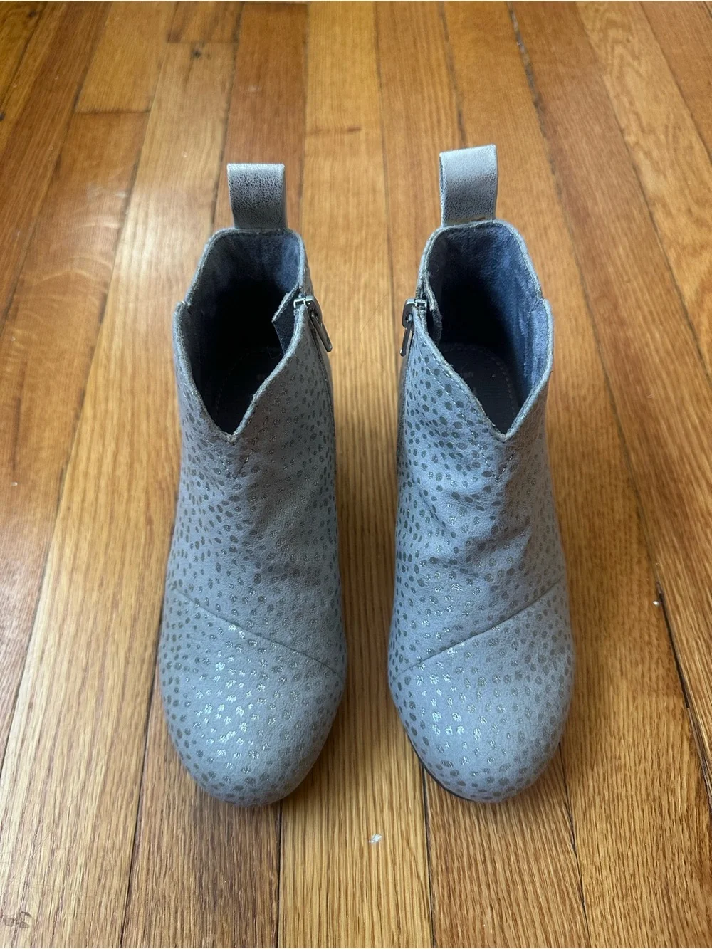 Toms Gray Kids Ankle Booties with Metallic Dot Detail